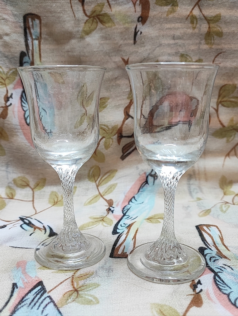 2 Vintage Cordial Liquor Glasses With Twisted Stem Rooting Garbenia Vase EUC